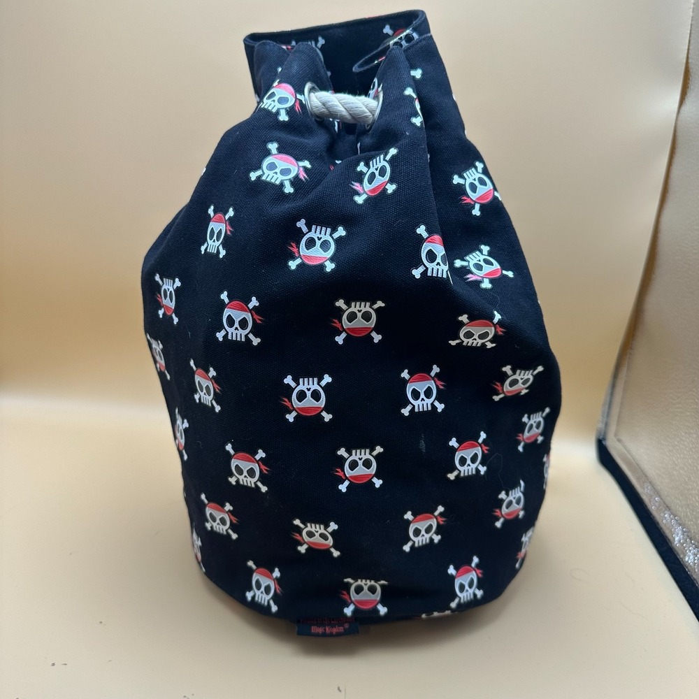 Disney Pirates of the Caribbean Magic Kingdom Skull Canvas Drawstring Rope Tote